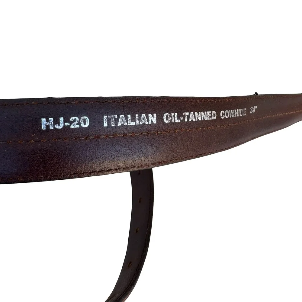 HJ-20 Italian Oil-Tanned Double Stitched Cowhide Leather Heritage Belt Brown‎ 34